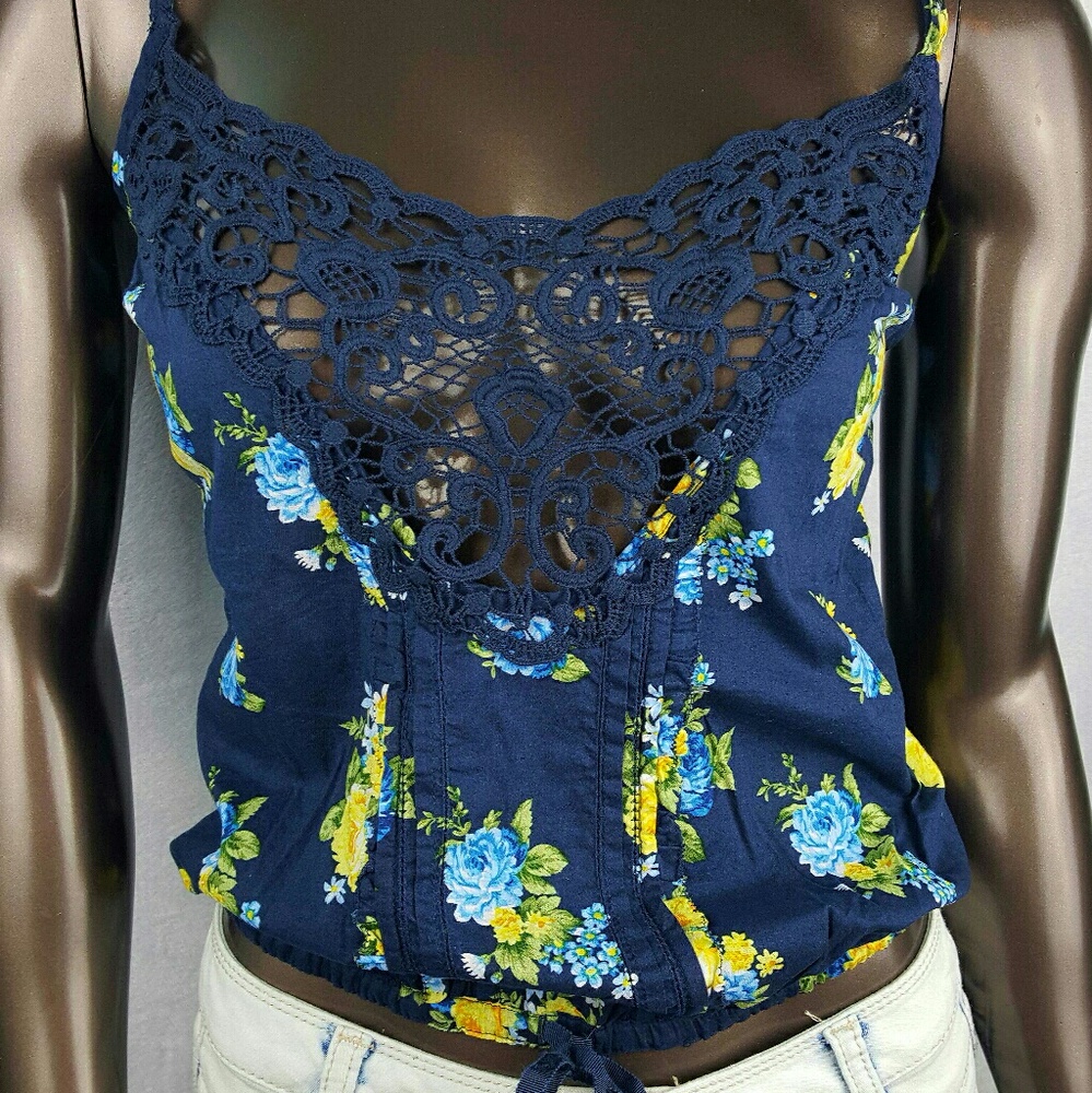 Abercrombie & Fitch Dark Blue Yellow Floral Tank